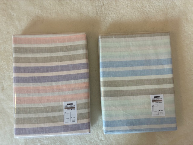 リネン　ボーダーフラットシーツ